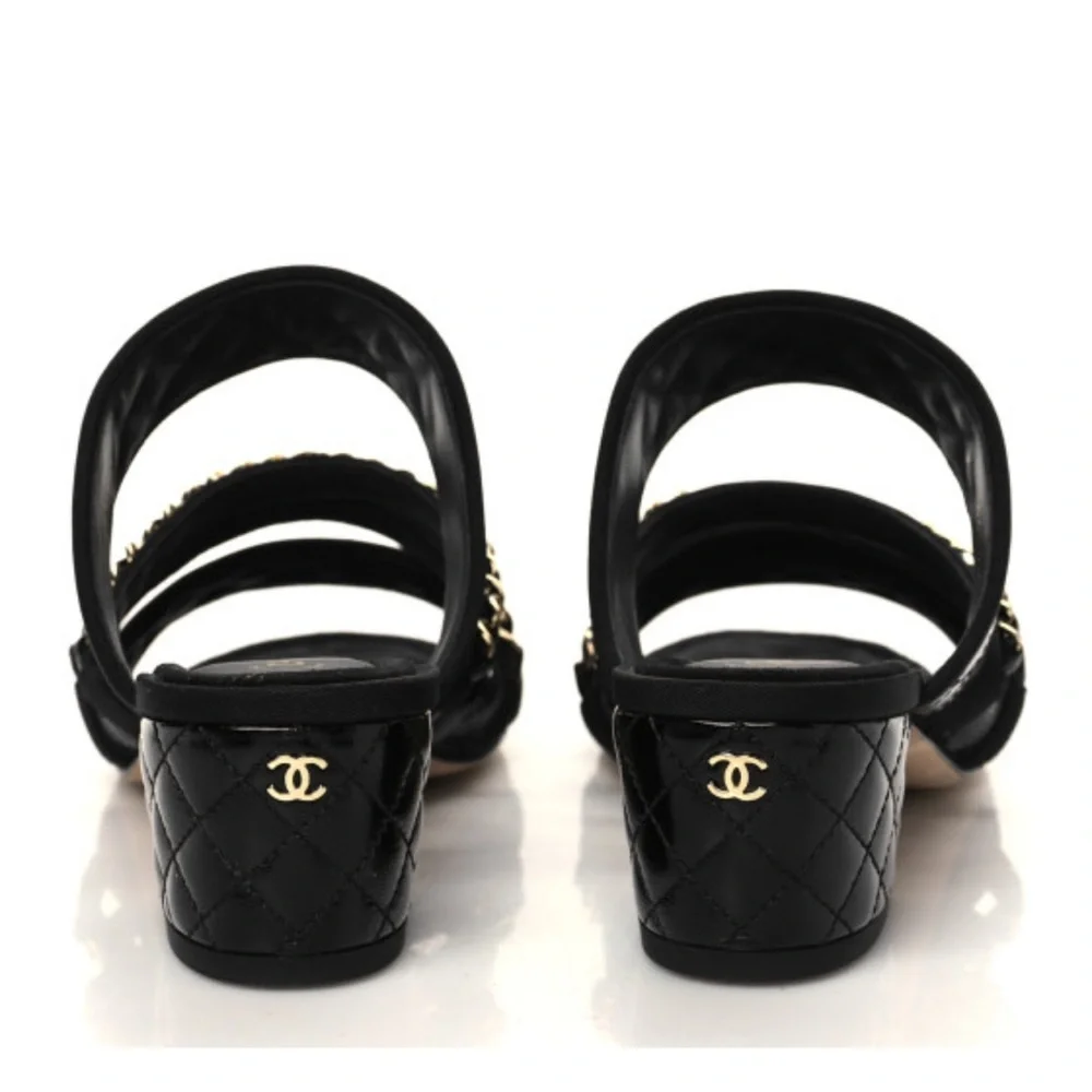 CHANEL Black Quilted Mules with Chain Detail - Picture 5 of 14